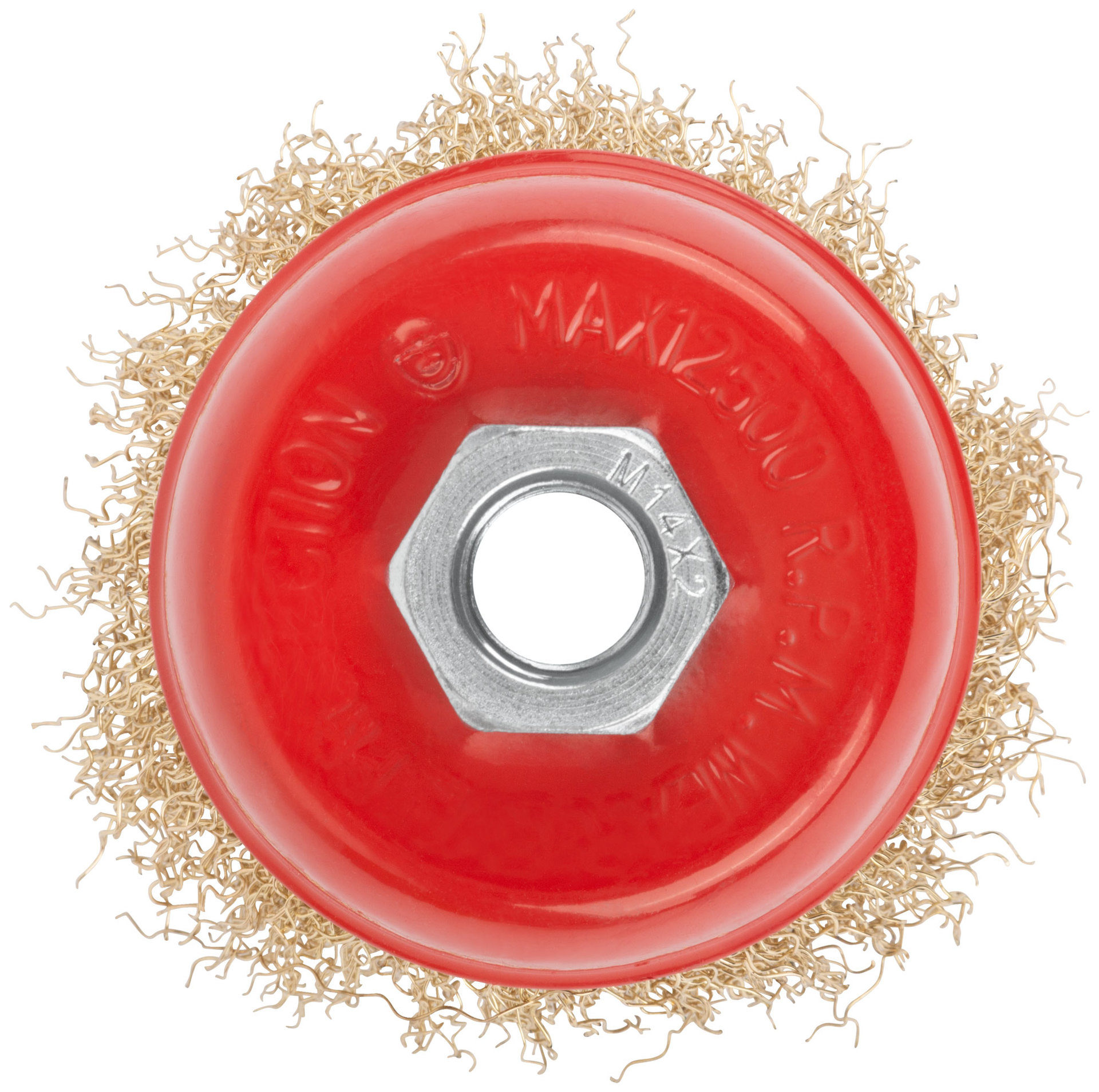 Корщетка чашечная, гайка М14, стальная латунированная волнистая проволока 75 мм (39037)