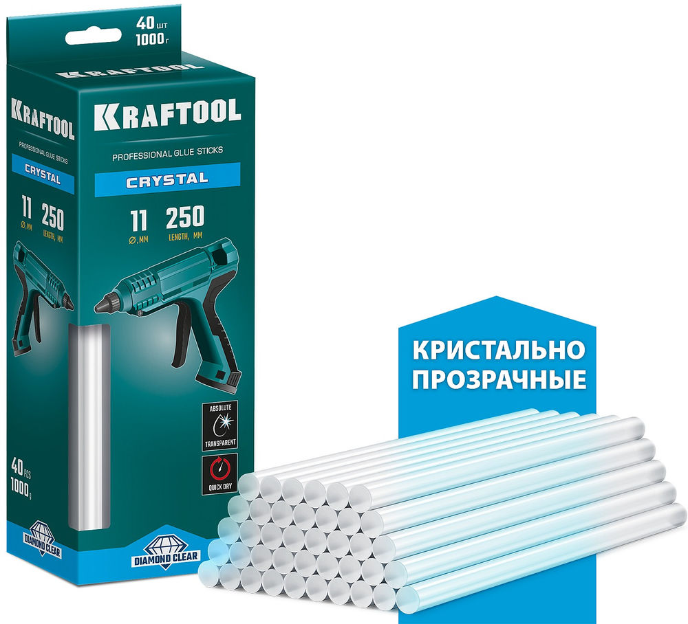 Клеевые стержни 11?250 мм Cristal кристально прозрачные 40 шт KRAFTOOL 06846-40