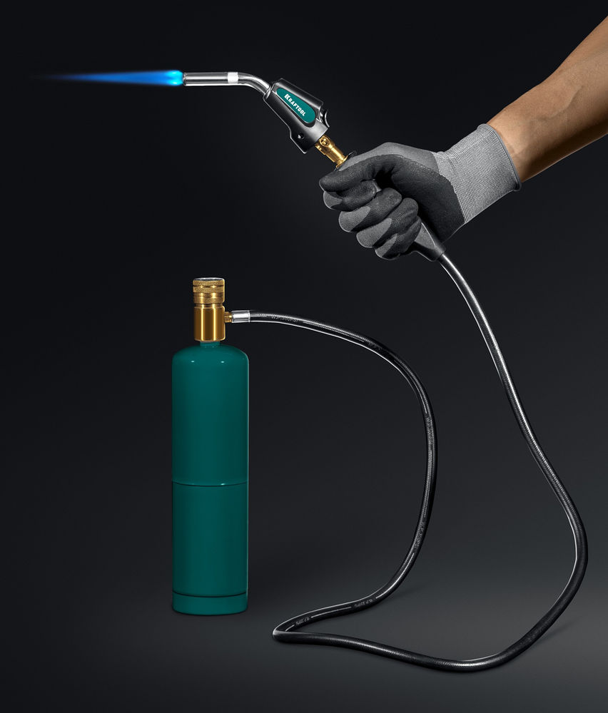 Газовая горелка Blue Fire KS-8000, со шлангом 1.4 м, с пьезоподжигом на баллон, турбо нагрев + 30%, 2000°C KRAFTOOL 55512