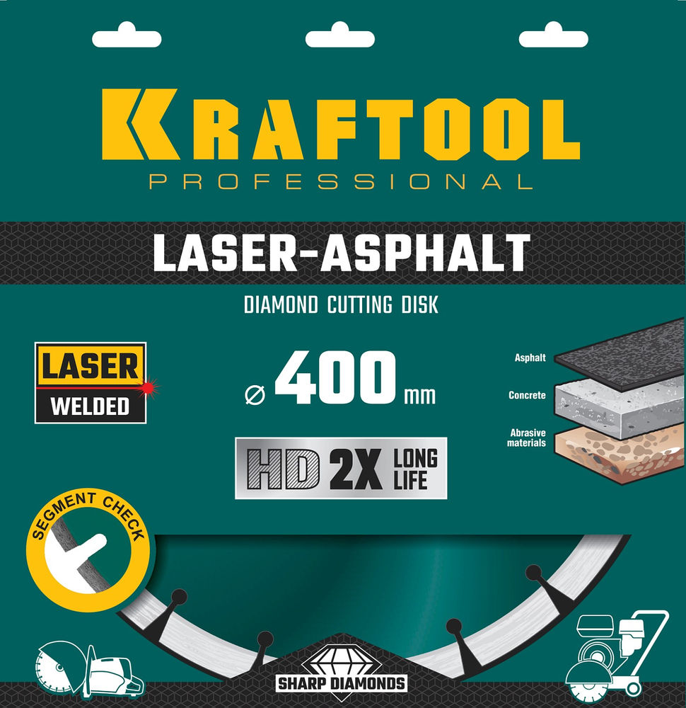Алмазный диск LASER-ASPHALT, 400 мм (25.4/20 мм, 10?3.4 мм) KRAFTOOL 36687-400
