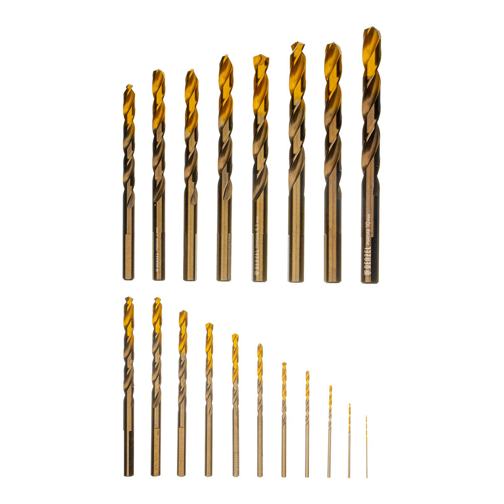 Набор сверл по металлу, 1-10 мм, Р6М5К8-TiN, Golden Tip, 19 шт Denzel (723008)