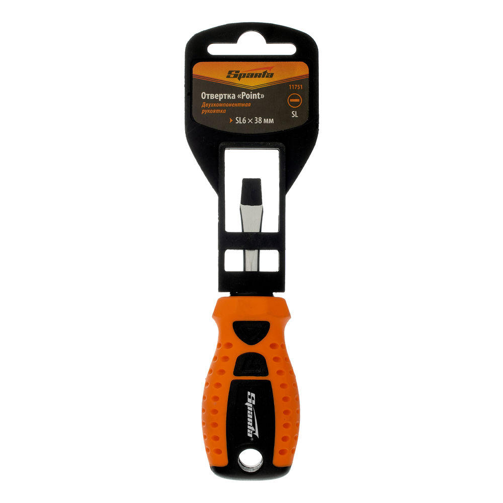 Отвертка Point, SL6 х 38 мм, CrV, двухкомпонентная рукоятка Sparta