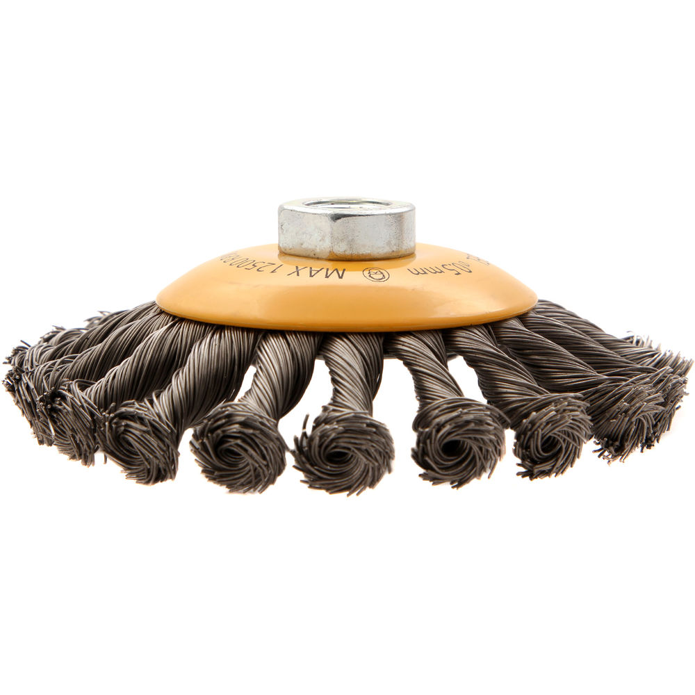 Щетка для УШМ, 125 мм, Тарелка, крученая нержавеющая проволока 0.5 мм, М14 Denzel (746113)
