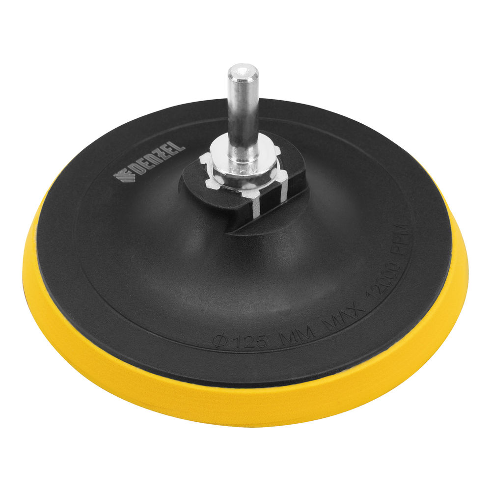 Тарелка опорная для дрели и УШМ с липучкой, 125 мм, стандартная, с адаптером c М14 на d8 Denzel (76251)