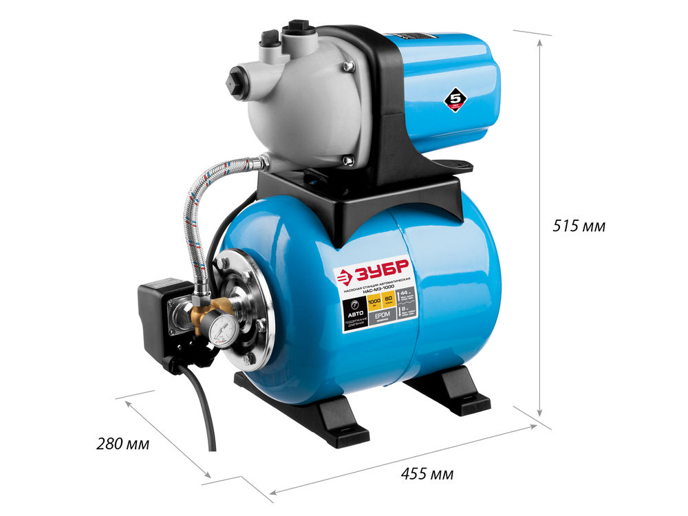 Насосная станция автоматическая 1000 Вт, бак 20 л ЗУБР НАС-М3-1000