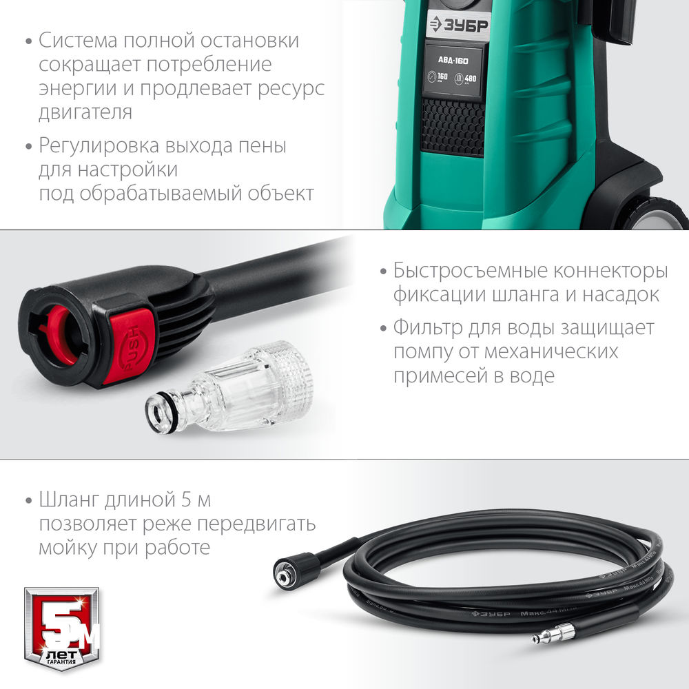 Мойка высокого давления 2100 Вт 160 Атм пистолет МИГ-180 ЗУБР АВД-160