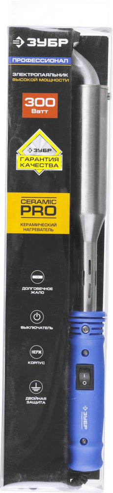 Электропаяльник Ceramic PRO 300 Вт, клин, высокомощный, пластиковая рукоятка ЗУБР Профессионал 55301-300
