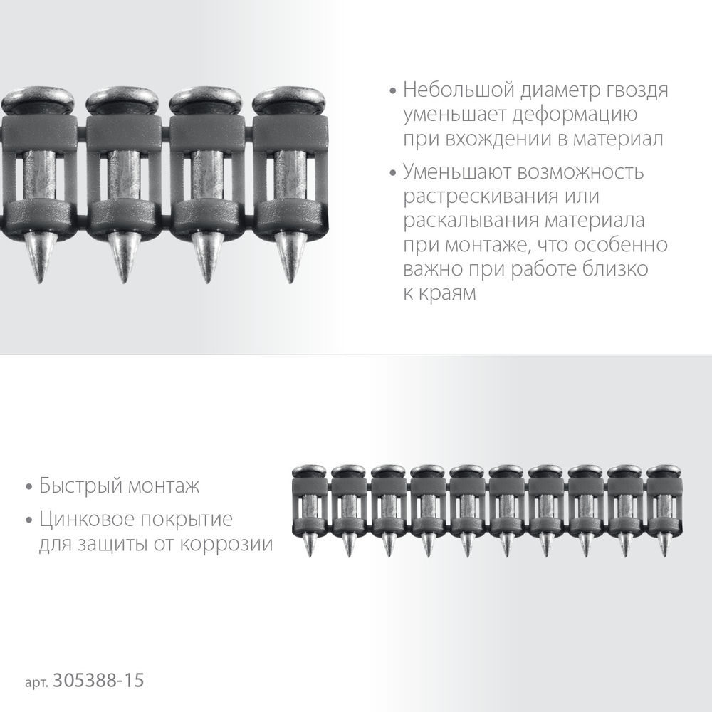 Гвозди по бетону CN 15 x 2.7 мм, оцинкованные, 1000 шт ЗУБР 305388-15