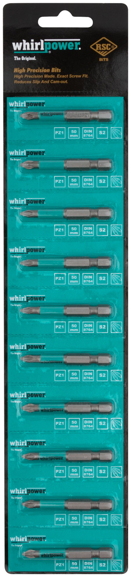 Биты WP, сталь S2, с насечкой, Профи, 50 мм PZ1, 10 шт. (57596)