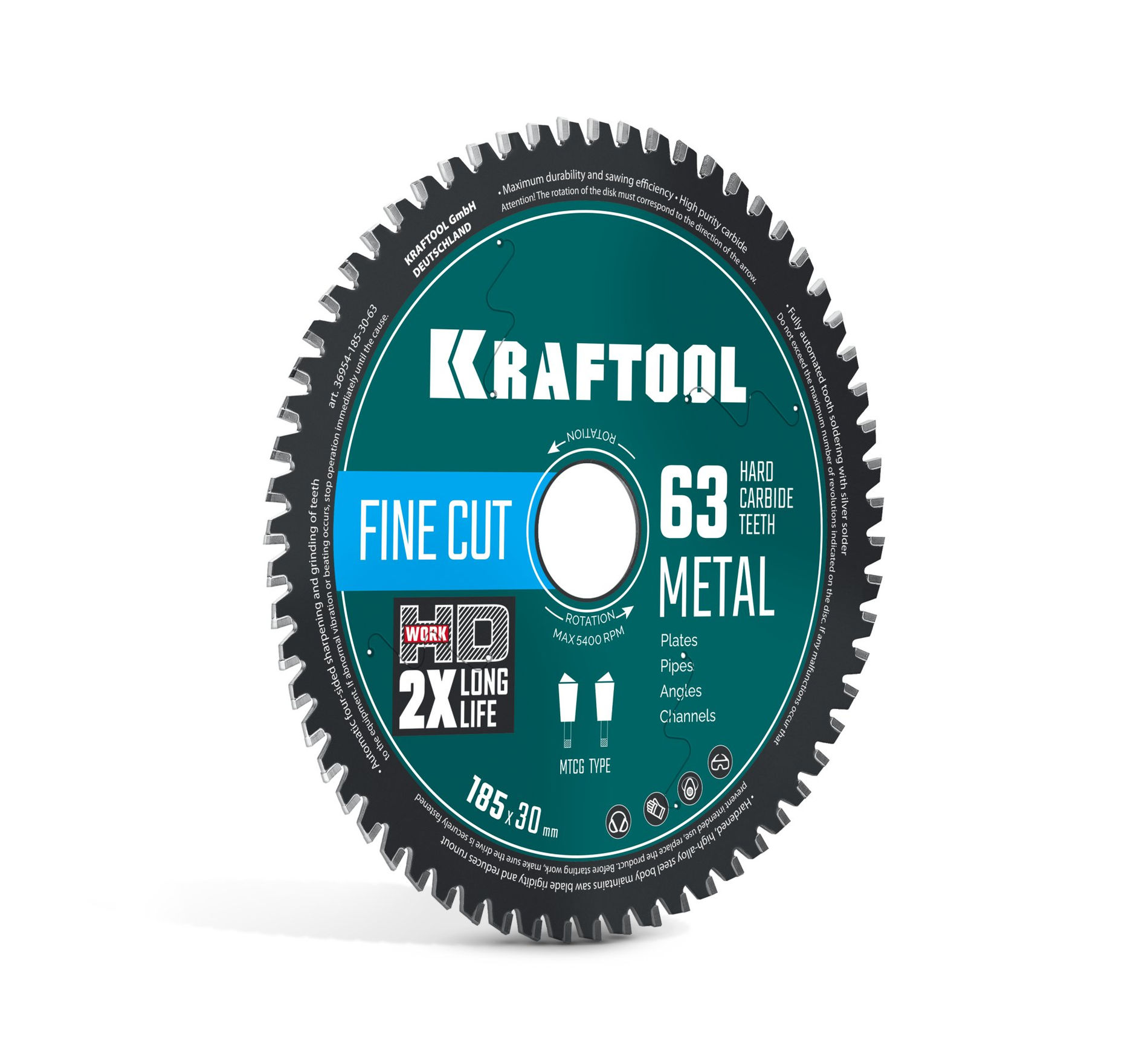Диск пильный по металлу и стали Metal Cut, 185 х 30 мм, 63Т KRAFTOOL 36954-185-30-63