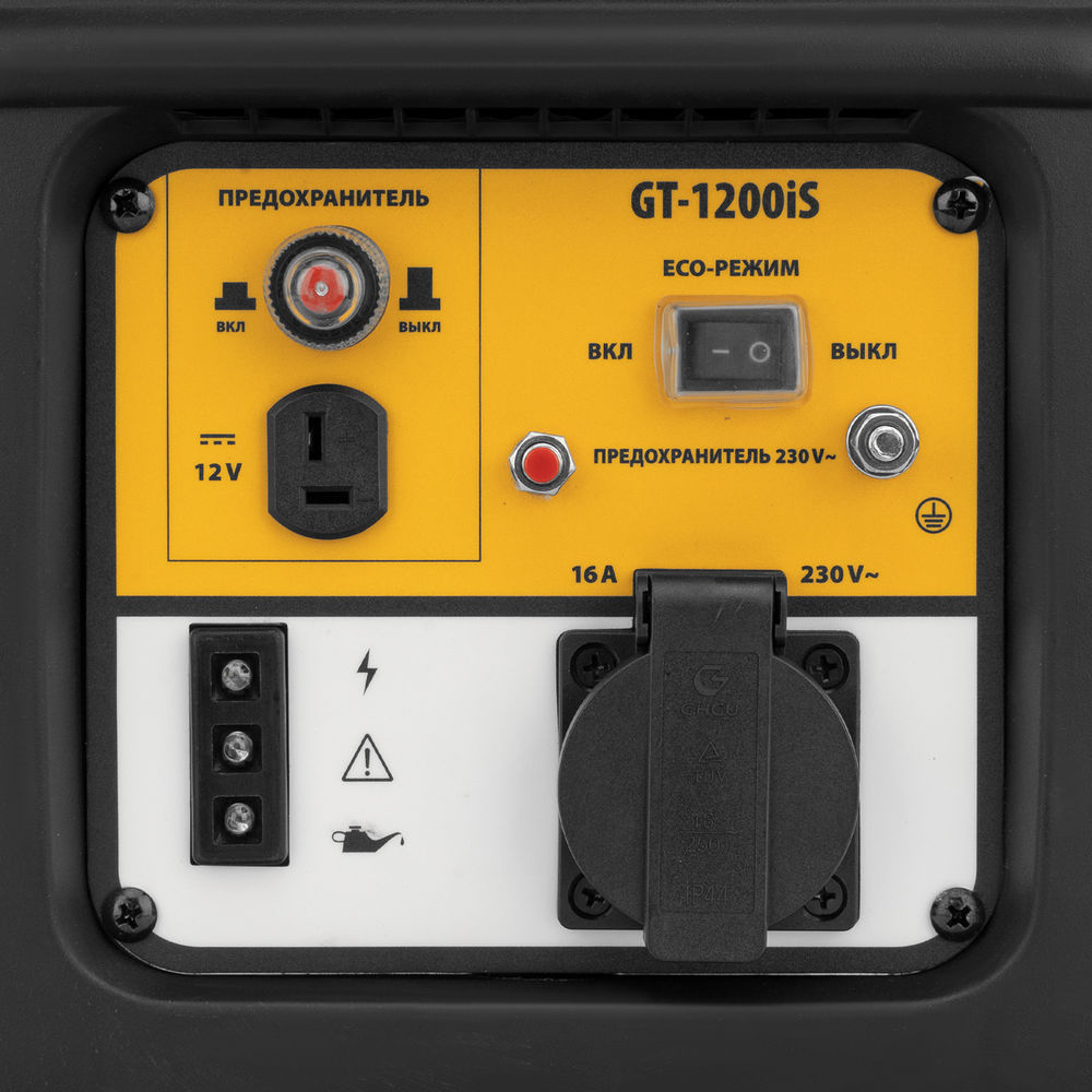 Генератор инверторный GT-1200iS, 1.2 кВт, 230 В, бак 2.4 л, закрытый корпус, ручной старт Denzel (94701)