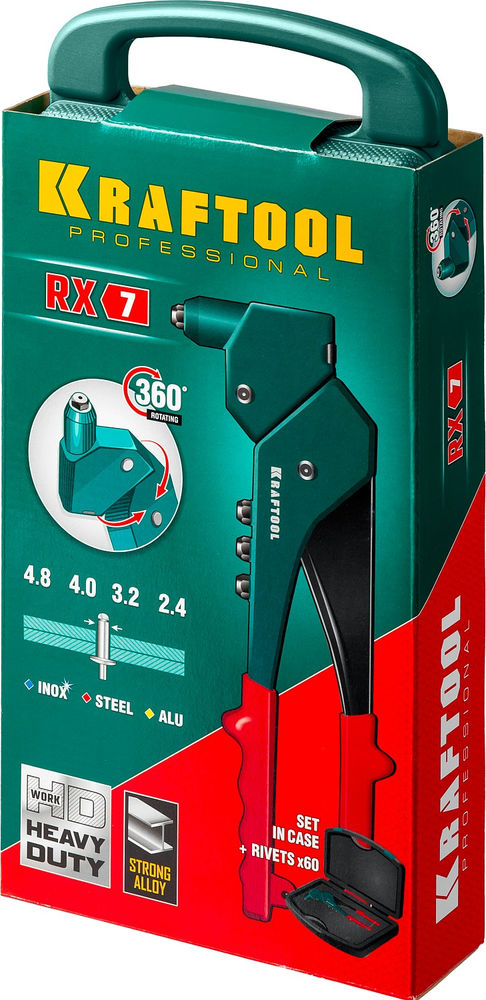 Литой поворотный заклепочник RX-7, 360°, 2.4–4.8 мм, в кейсе KRAFTOOL 31176-H6_z01