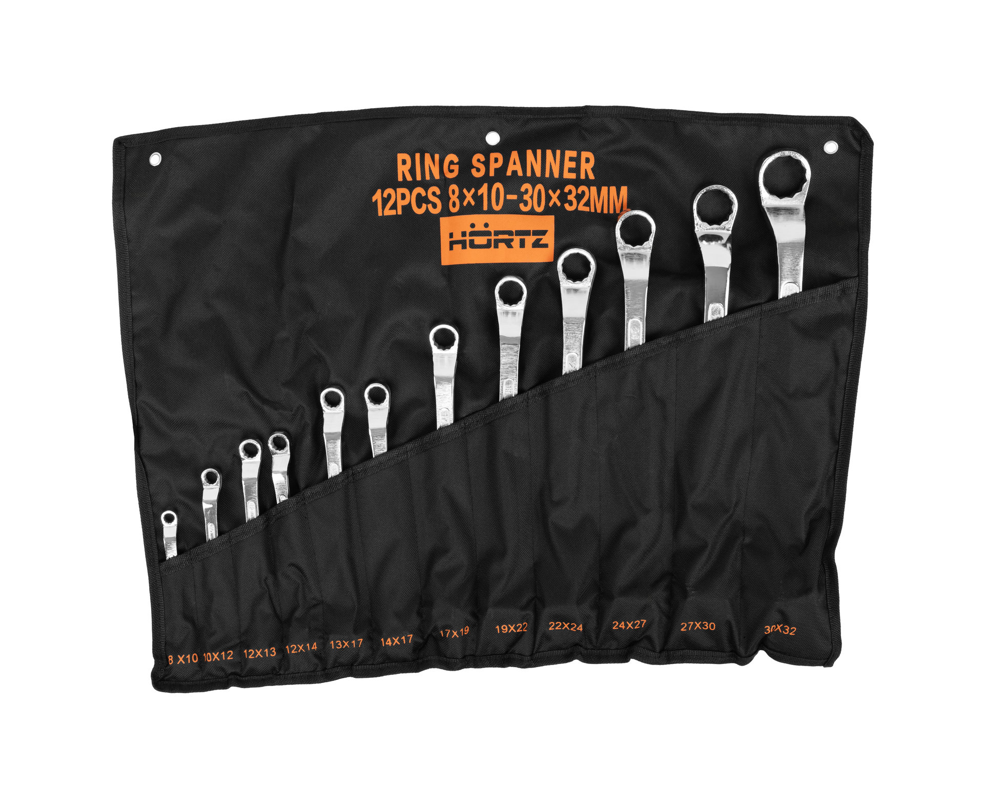 Набор ключей накидных двусторонних 12 шт. (8-32) хромированных HORTZ