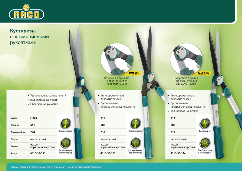 Кусторез H221 560 мм, с алюминиевыми рукоятками RACO 4210-53/221