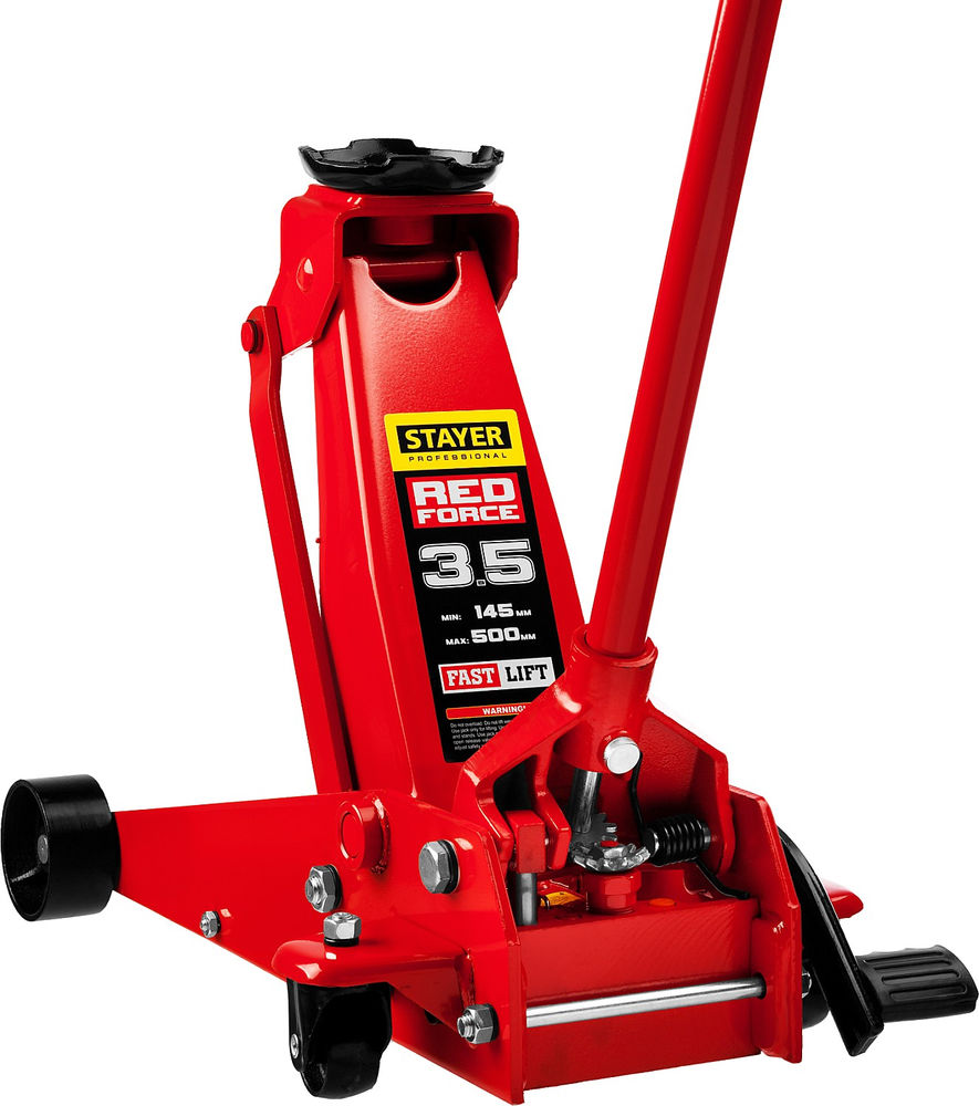 Домкрат подкатной 3.5 т, 145 - 500 мм с быстрым и высоким подъемом для СТО F-35 RED FORCE Professional STAYER 43155-3.5