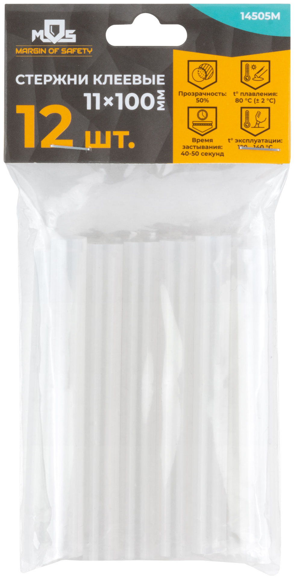 Стержни клеевые 11x100 мм, 12 шт., прозрачность 50% (14505М)