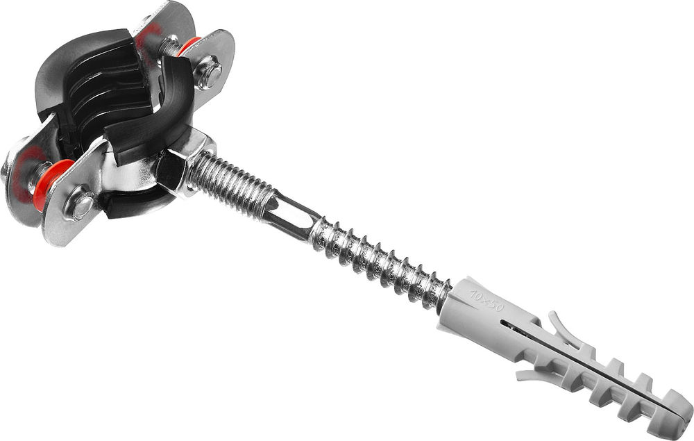 Хомут трубный с сантехнической шпилькой и дюбелем 3/8, цинк, 1 шт ЗУБР 37866-15-19  