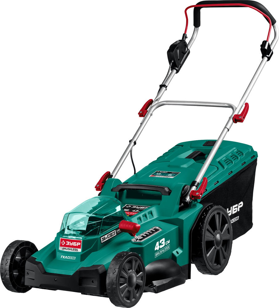 Бесщеточная газонокосилка 36 В 43 см без АКБ ЗУБР С1-18 ГКЛ-4336