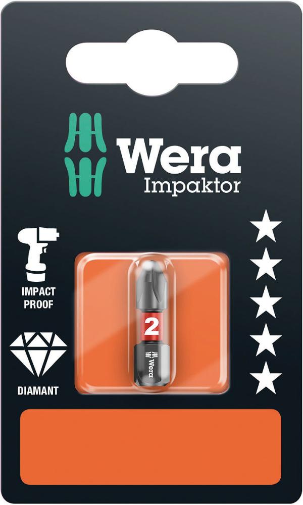 Бита ударная PH 2 x 25 мм алмаз 1/4 C6.3 Impaktor SB серия 851/1 IMP DC PH Wera WE-073916