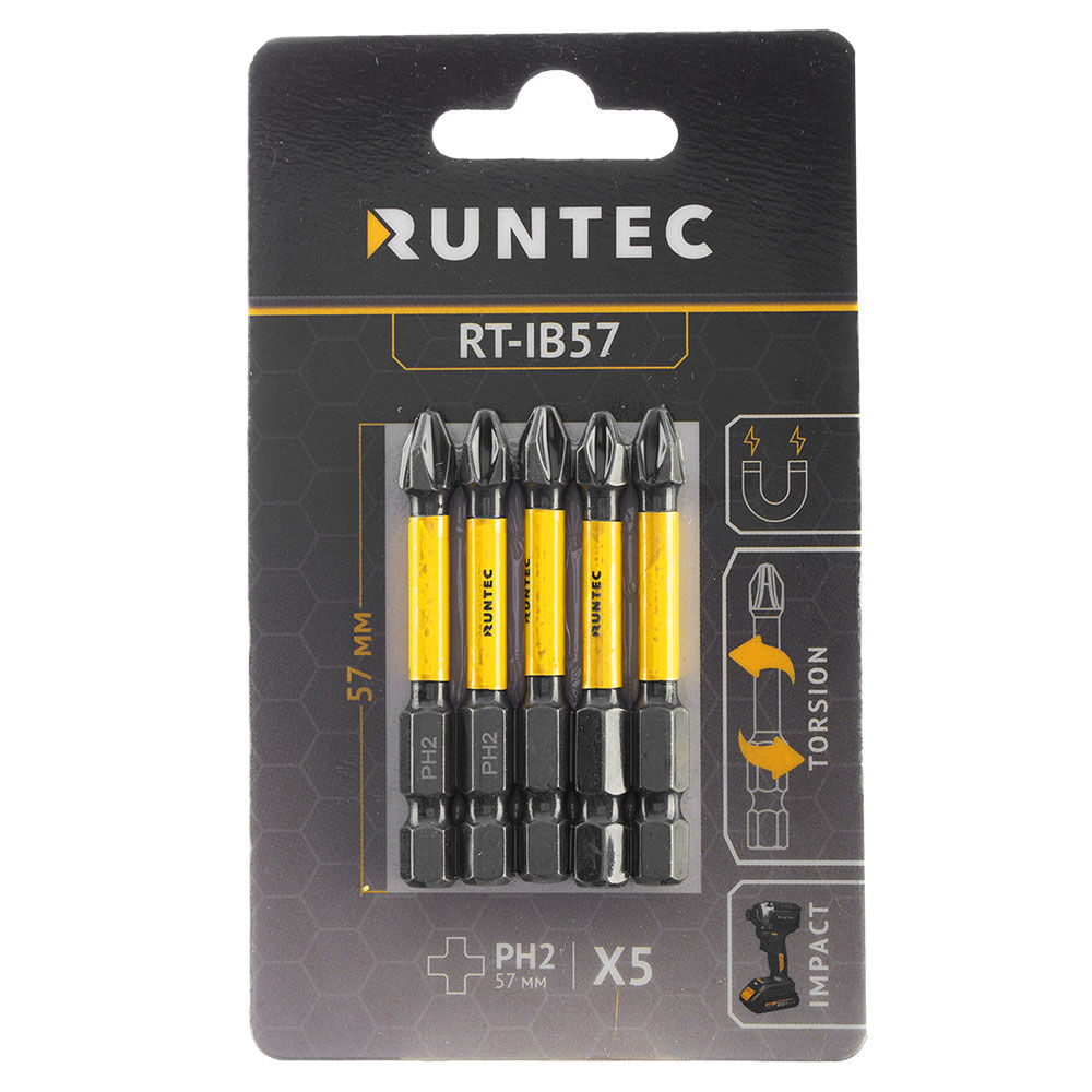 Бита ударная H6.35 57мм PH2 5шт. RUNTEC RT-IB57