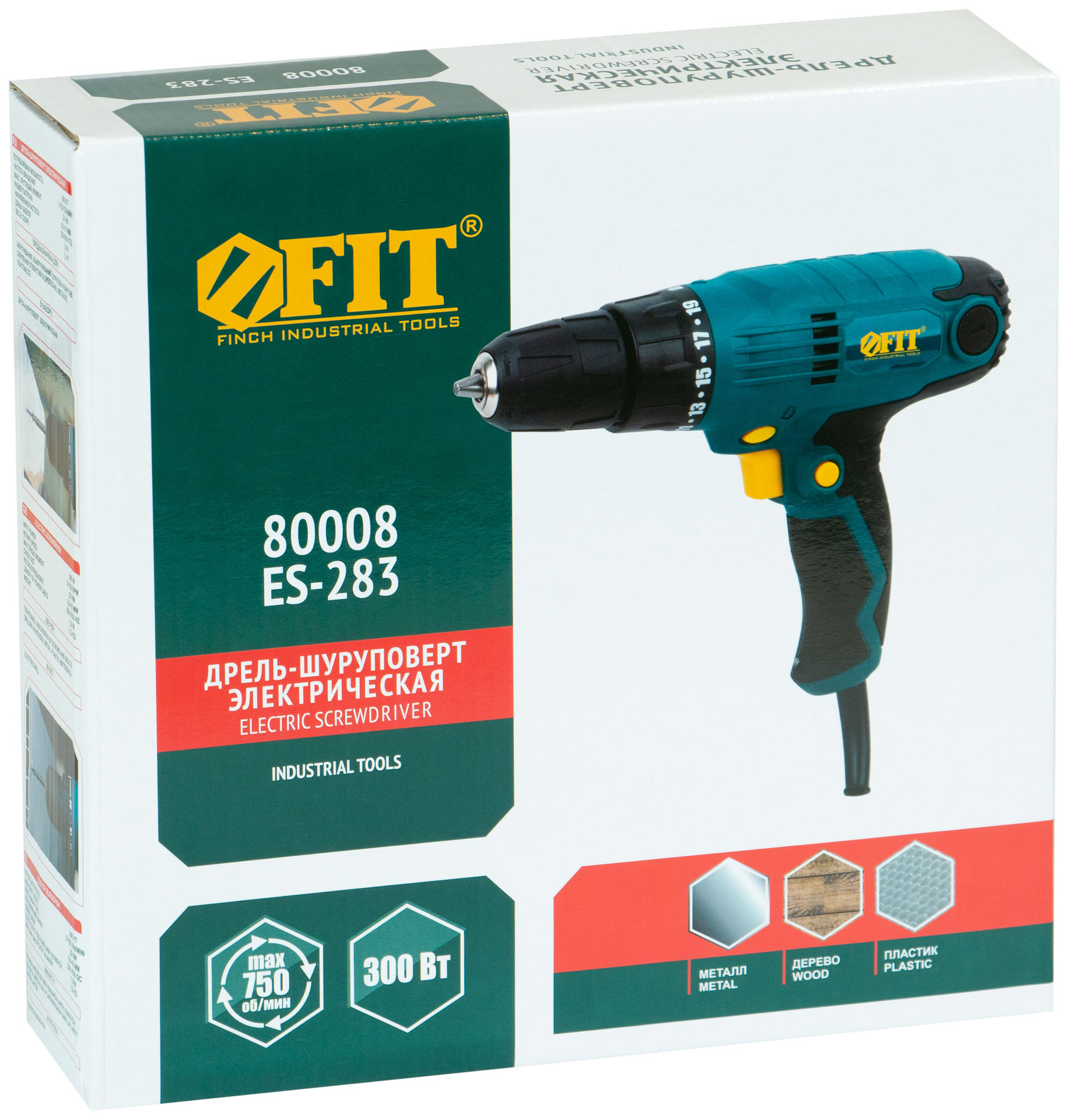 Дрель-Шуруповерт эл. 300 Вт; 0-750 об/мин; БзП 10 мм; рез. накл.; 22 Нм; 19+1; БС щеток; 1,2 кг; коробка (80008)