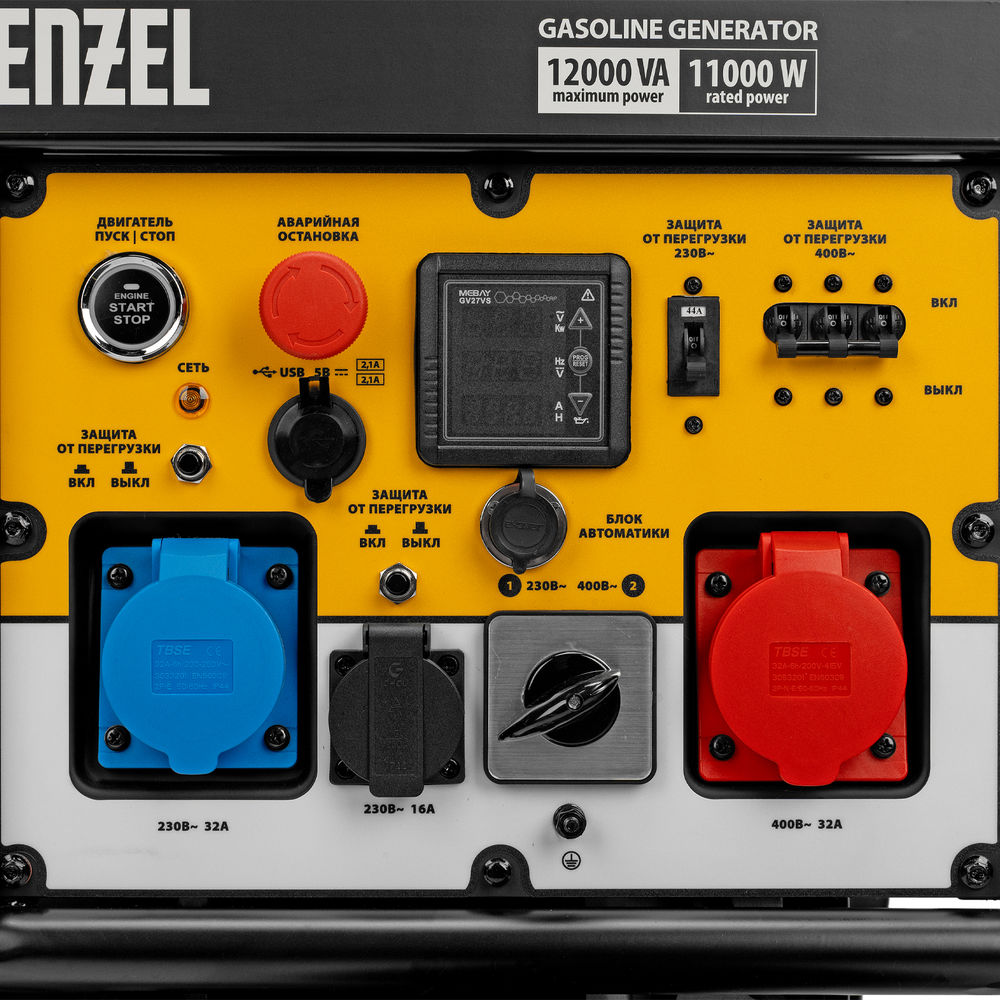 Генератор бензиновый PS-120EAD-3, 12 кВт,230/400 В, 40л, разъем ATS,перекл.режима,эл.старт Denzel (946984)