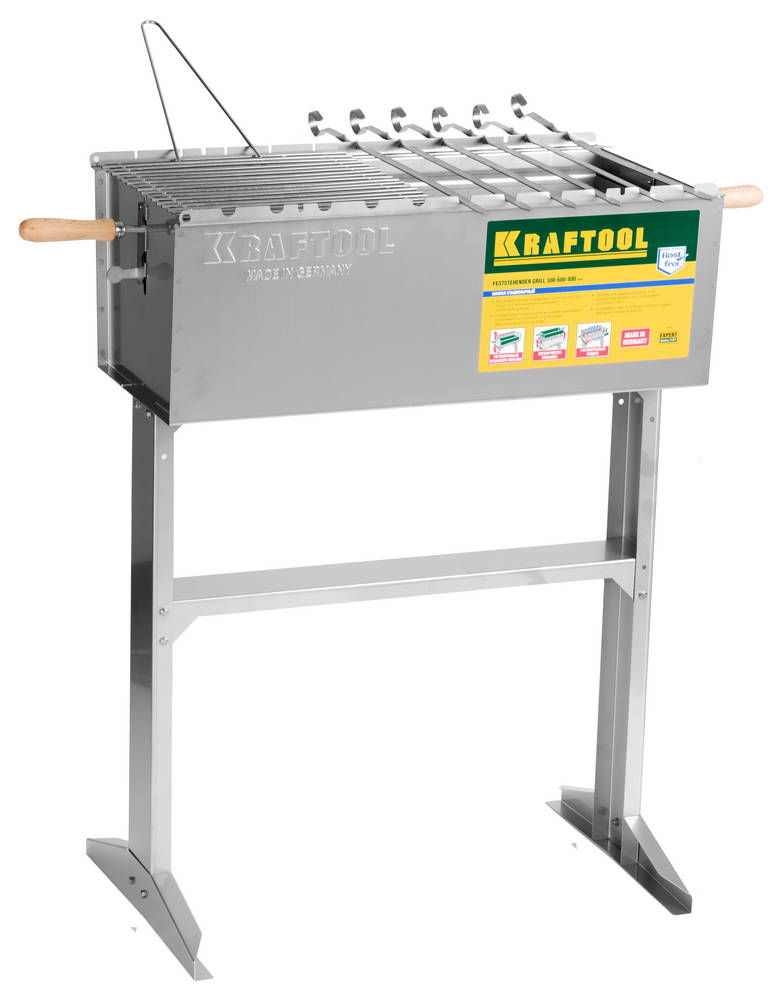 Стационарный мангал 300 x 600 x 800 мм, 6 шампуров, 1 решетка, поддон для угля KRAFTOOL 68320