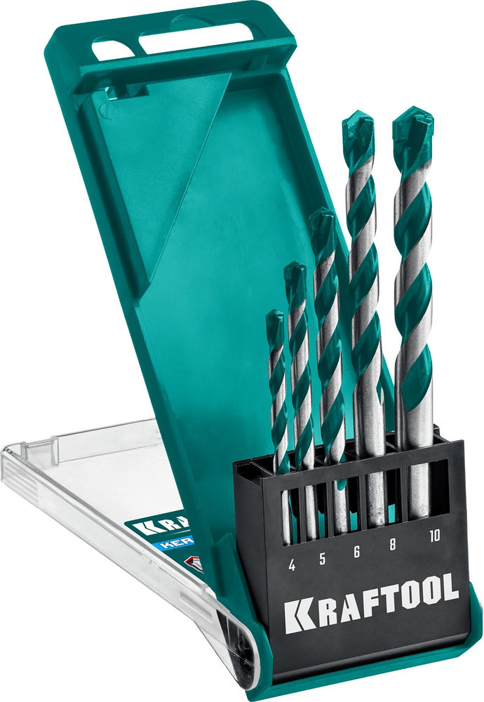 Набор сверл по керамограниту Keramo, 5 шт: 4-5-6-8-10 мм, с твердосплавной пластиной KRAFTOOL 29175-H5