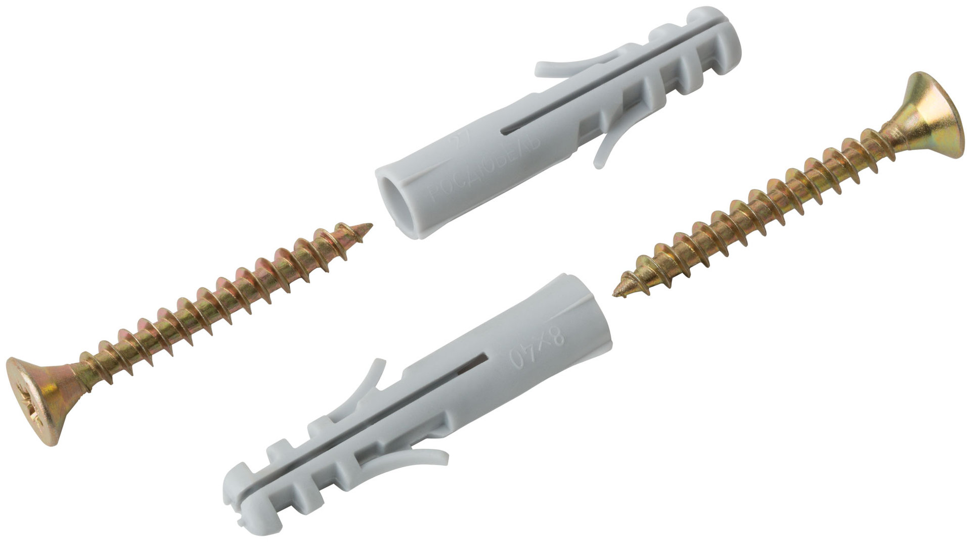 Крепление для плинтусов.Комплект: дюбель с шурупом 8х40/5х40 (фасовка 7 шт) (24893-2)