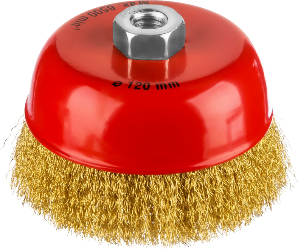 Чашечная щетка-крацовка для УШМ 125 мм, витая стальная латунированная проволока 0.3 мм MIRAX 35142-125