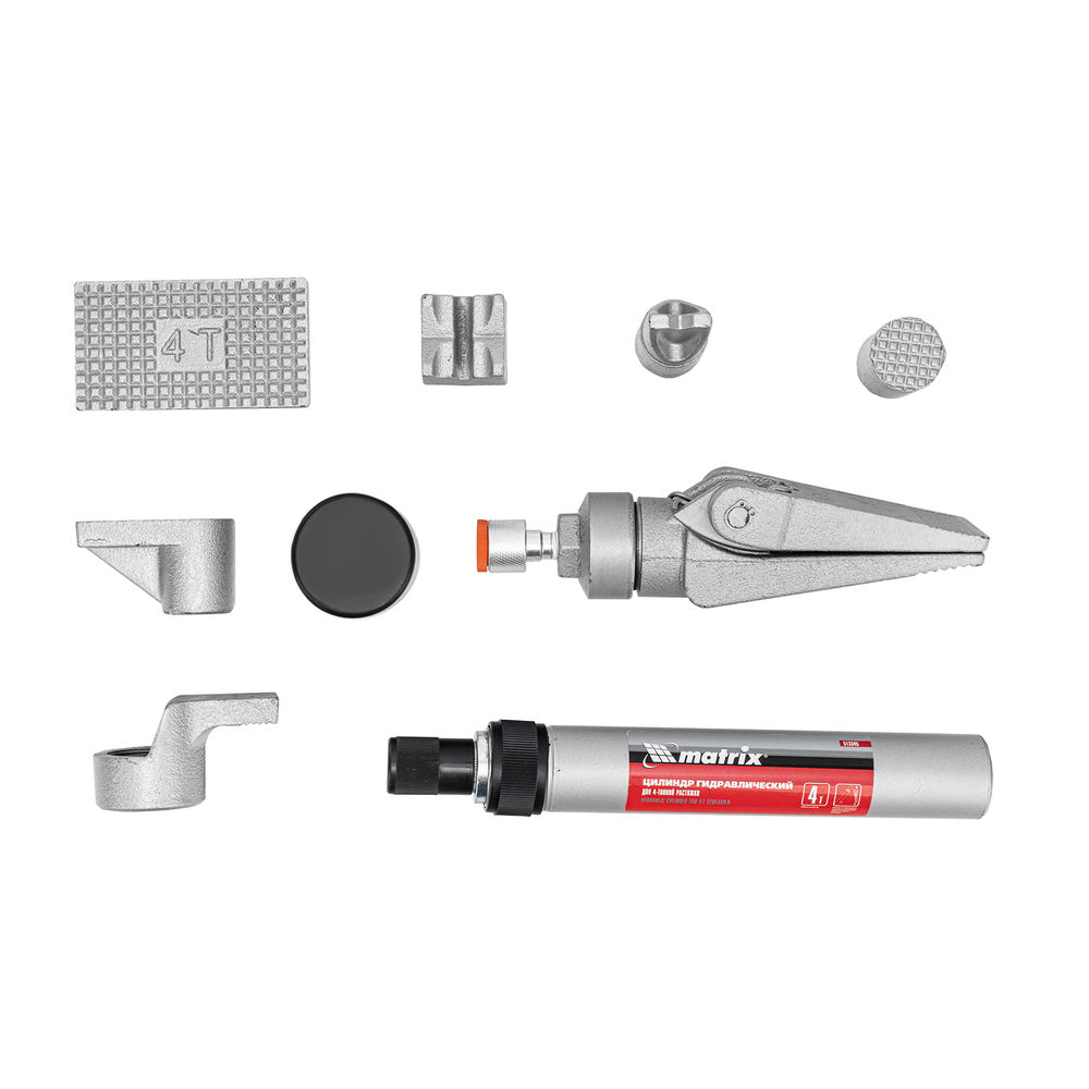 Растяжка гидравлическая, 4 т, набор из 17 предметов, 7 сменных насадок, в пластиковом кейсе Matrix (513345)