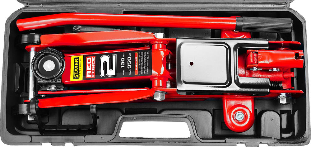 Домкрат подкатной в кейсе 2 т, 130 - 350 мм для легковых а/м R-28 RED FORCE Professional STAYER 43153-2-K