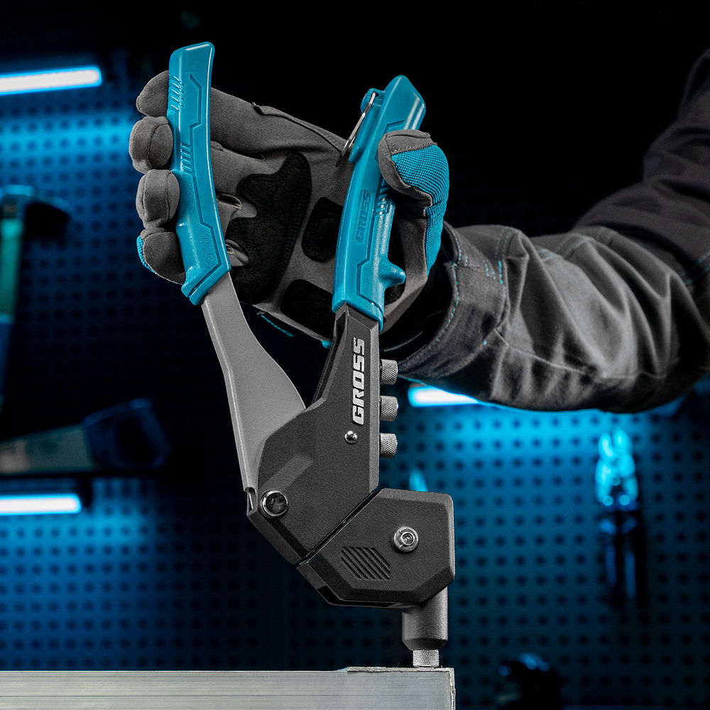 Заклепочник ручной, 290 мм, поворотный, 0-360, заклепки 2,4-3,2-4,0-4,8 мм Gross (40418)