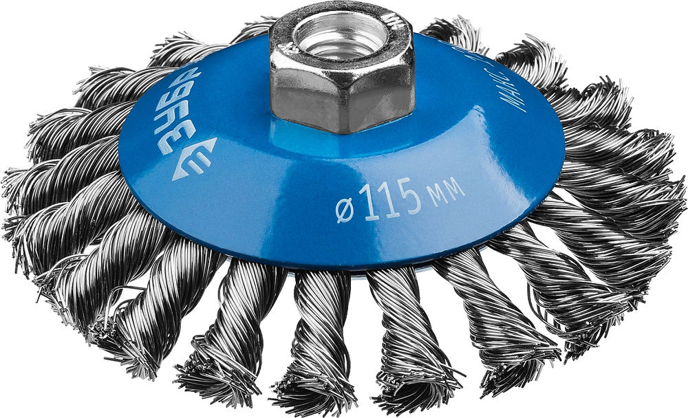 Щетка-крацовка коническая для УШМ 115 мм, стальная проволока 0.5 мм ЗУБР Профессионал 35269-115_z02