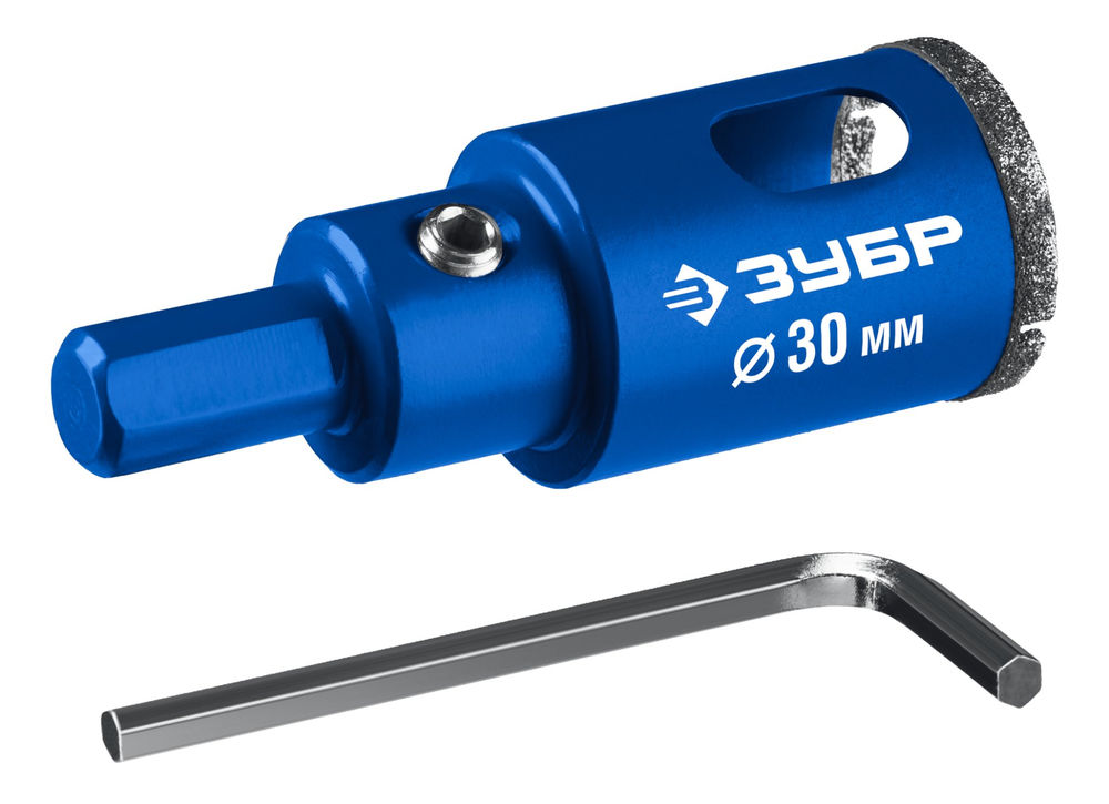 Коронка алмазная АГК, d 30 мм, центр. сверло, трехгранный хвост, Р60 ЗУБР Профессионал 29850-30