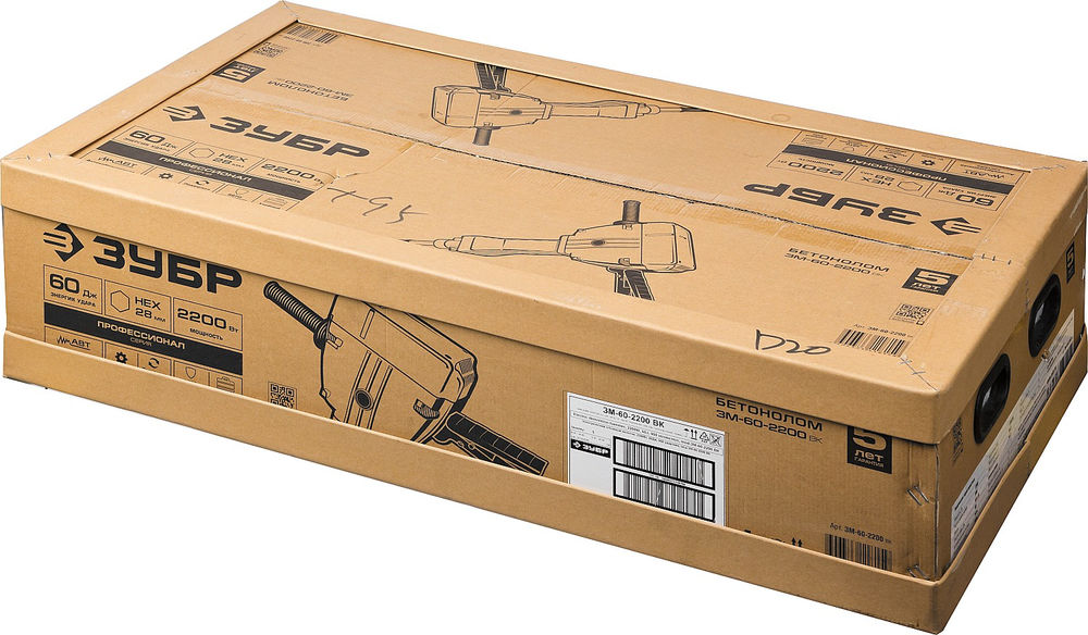 Отбойный молоток HEX-28 60 Дж, 2200 Вт, АВТ ЗУБР Бетонолом Профессионал ЗМ-60-2200 ВК