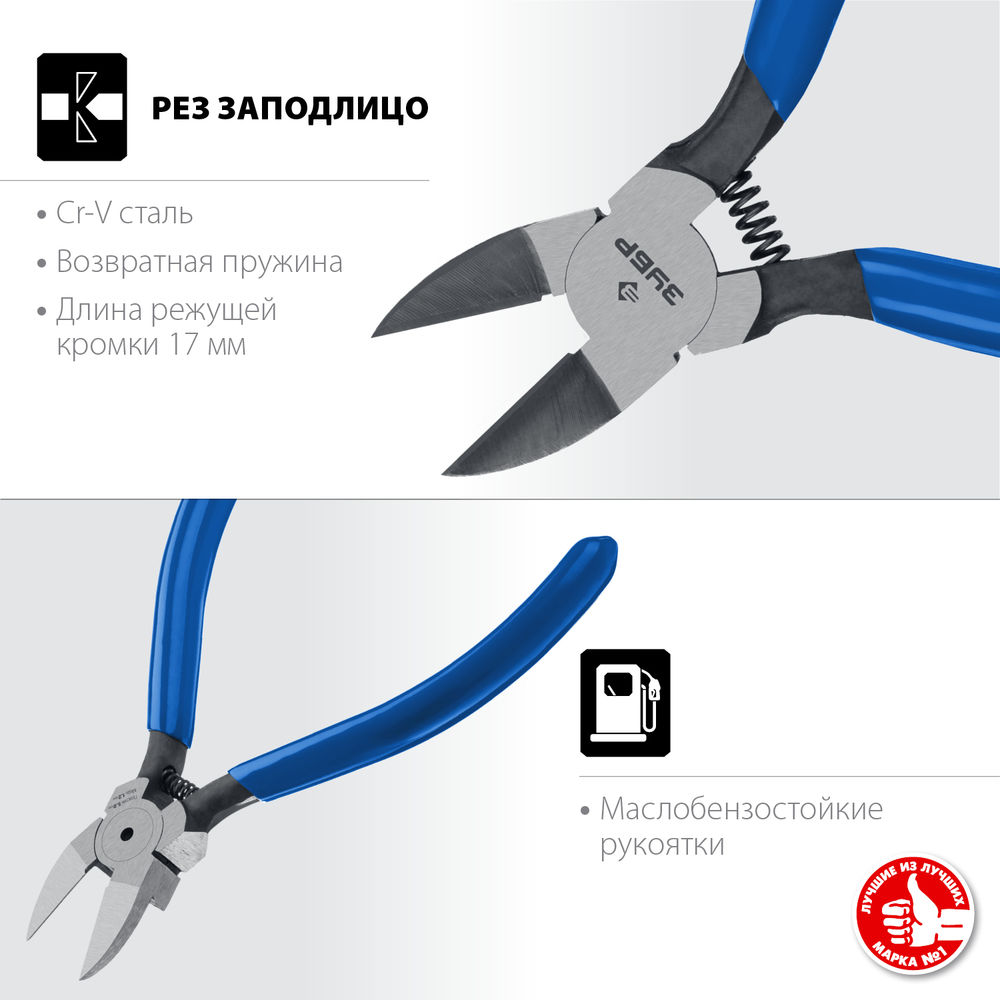 Бокорезы 125 мм для пластика и меди мини Профессионал ЗУБР Бульдог 22175-8-15