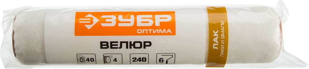 Малярный ролик ОПТИМА-ВЕЛЮР, 40 х 180 мм, бюгель 6 мм, ворс 4 мм, полиэстер, для лаков и эмалей ЗУБР 02547-18