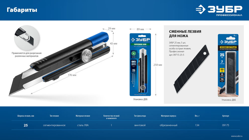 Нож с сегментированным лезвием 25 мм Профессионал ЗУБР ПРО-25 09175
