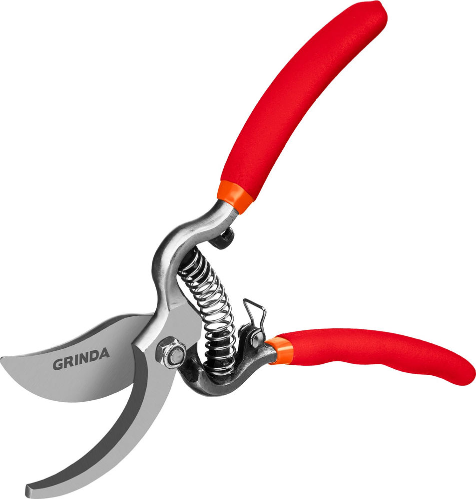 Плоскостной секатор G-5, 210 мм, высокоуглеродистая сталь, цельнокованый, эргономичные рукоятки, покрытие ПВХ GRINDA 423105