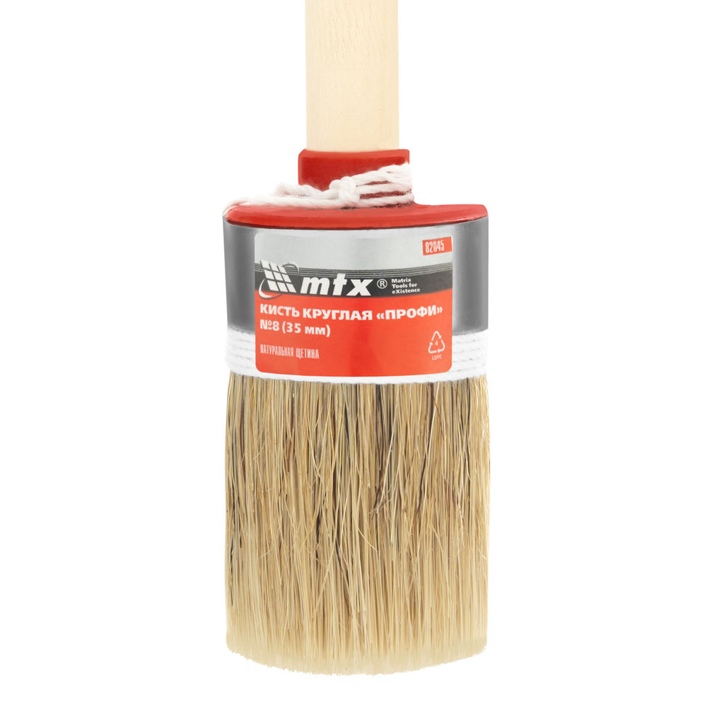 Кисть круглая, Профи №8 (35 мм) натуральная щетина, деревянная ручка MTX (82045)