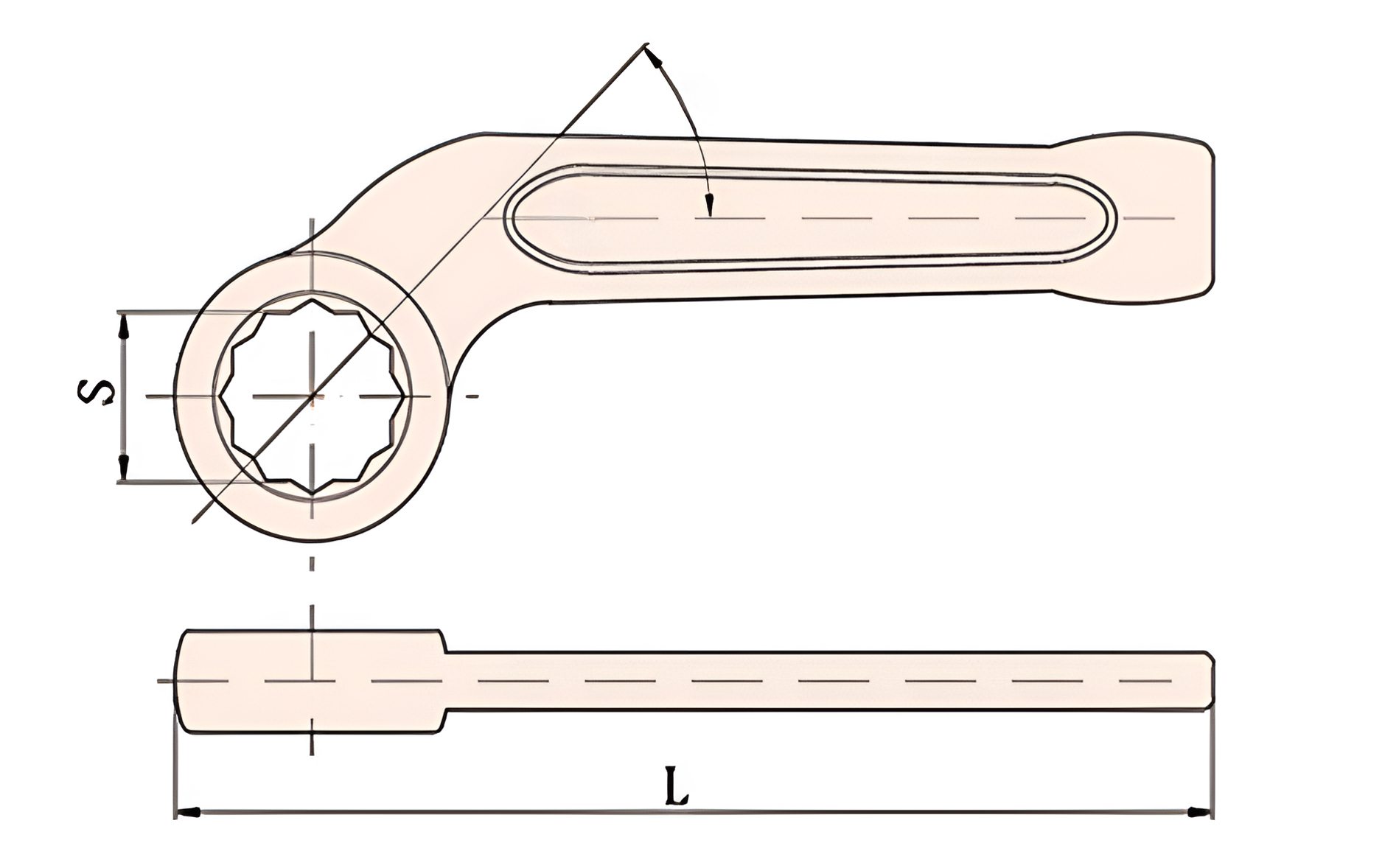Ключ гаечный накидной ударный изогнутый 30 искробезопасный сплав BeCu 164-30, HORTZ