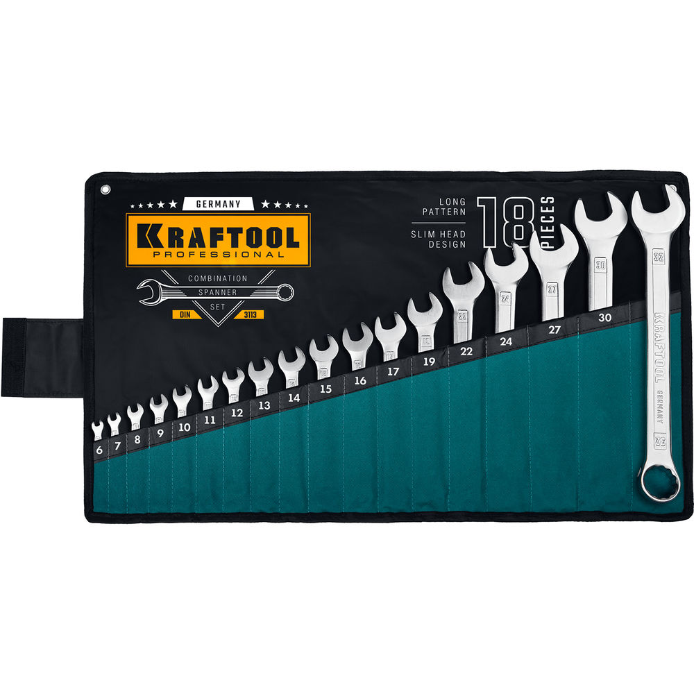 Набор ключей гаечных комбинированных 6 - 32 мм, 18 шт KRAFTOOL 27079-H18