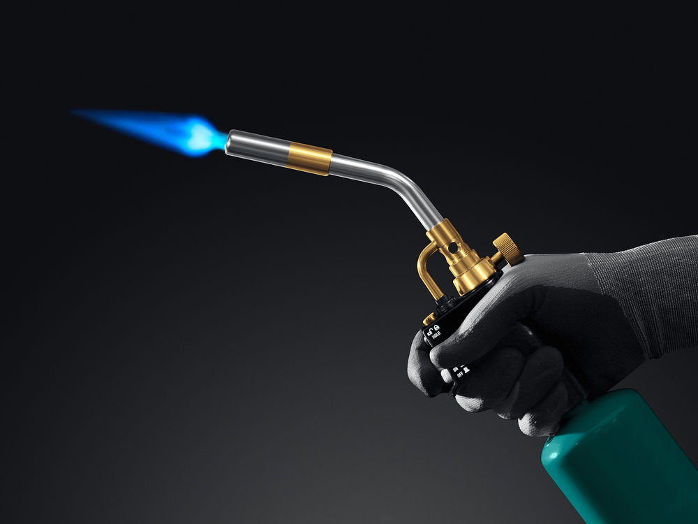 Газовая горелка Blue Fire KF-9000, с пьезоподжигом на баллон, турбо нагрев + 30%, 2000°C KRAFTOOL 55510