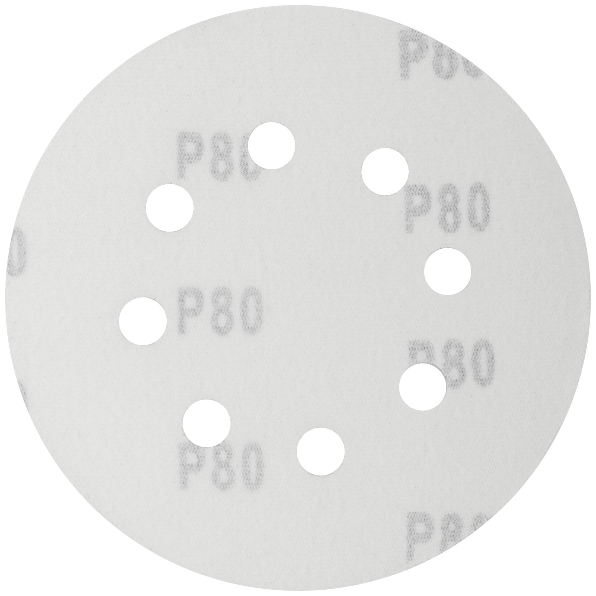 Круги шлифовальные с отверстиями (липучка), алюминий-оксидные, 125 мм, 5 шт. Р 80 (39664)