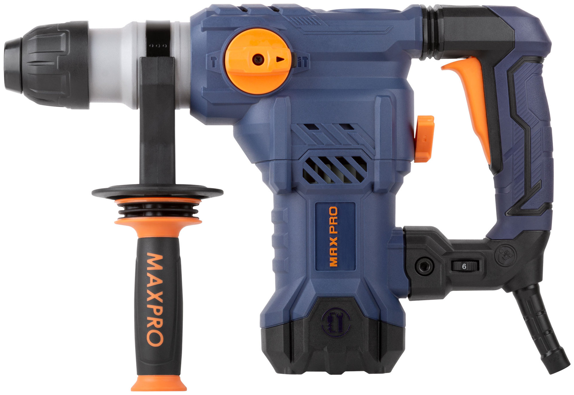 Перфоратор демонтажный 1500 Вт; 0-850 об/мин; 5,5 Дж; 3 режима; Д/Б/М-42/32/13; 5,2 кг; SDS-PLUS; антивибрационная ручка; резиновые вставки MAX-PRO 85094