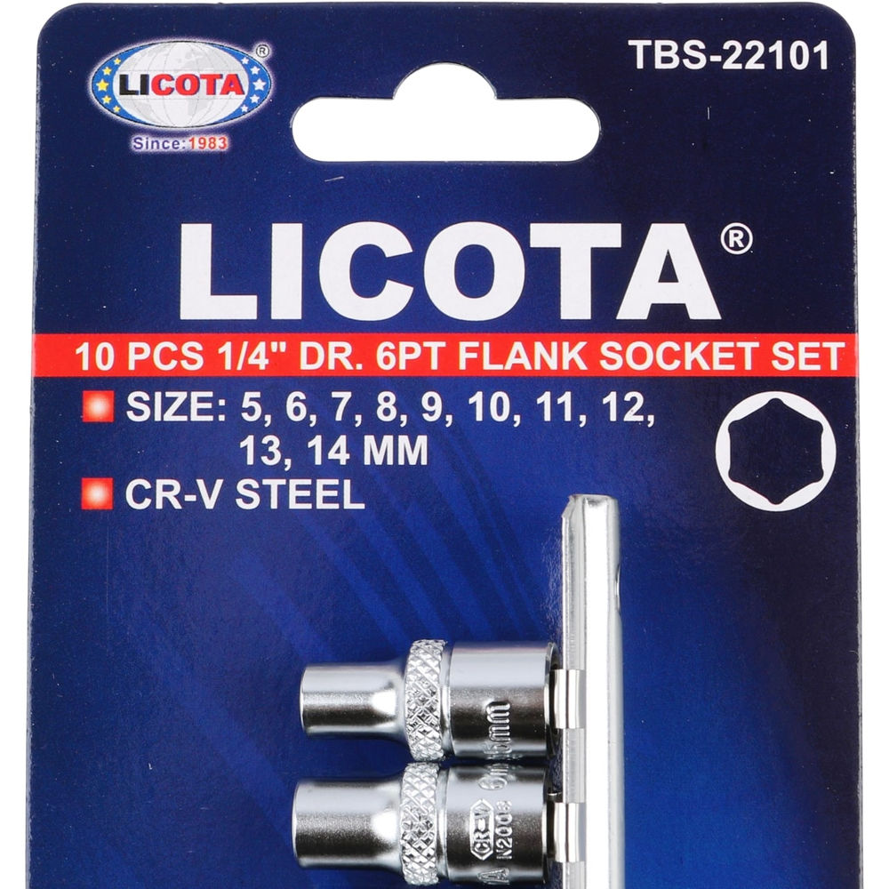 Набор торцевых головок 6-ти гранных 10 пр. на линейке, 5-14 мм 1/4 Licota TBS-22101