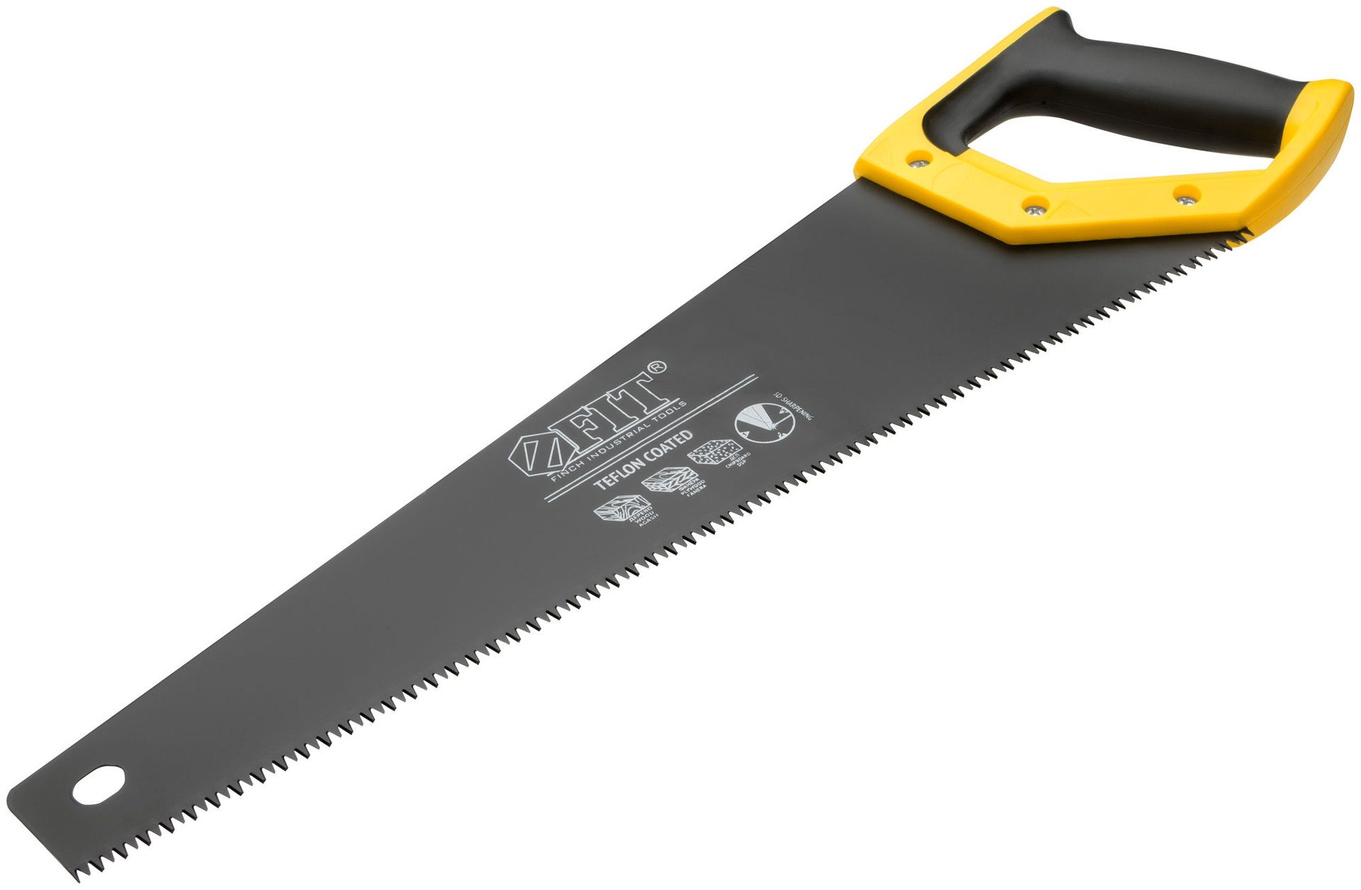 Ножовка по дереву, средн.кален.зуб 7 ТPI, 3D заточка, пласт.прорезинен.ручка, тефлон.покрытие 450 мм (40465)