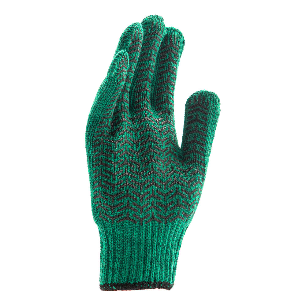 Перчатки трикотажные усиленные, гелевое ПВХ-покрытие, 7 класс, зеленые Сибртех (68184)