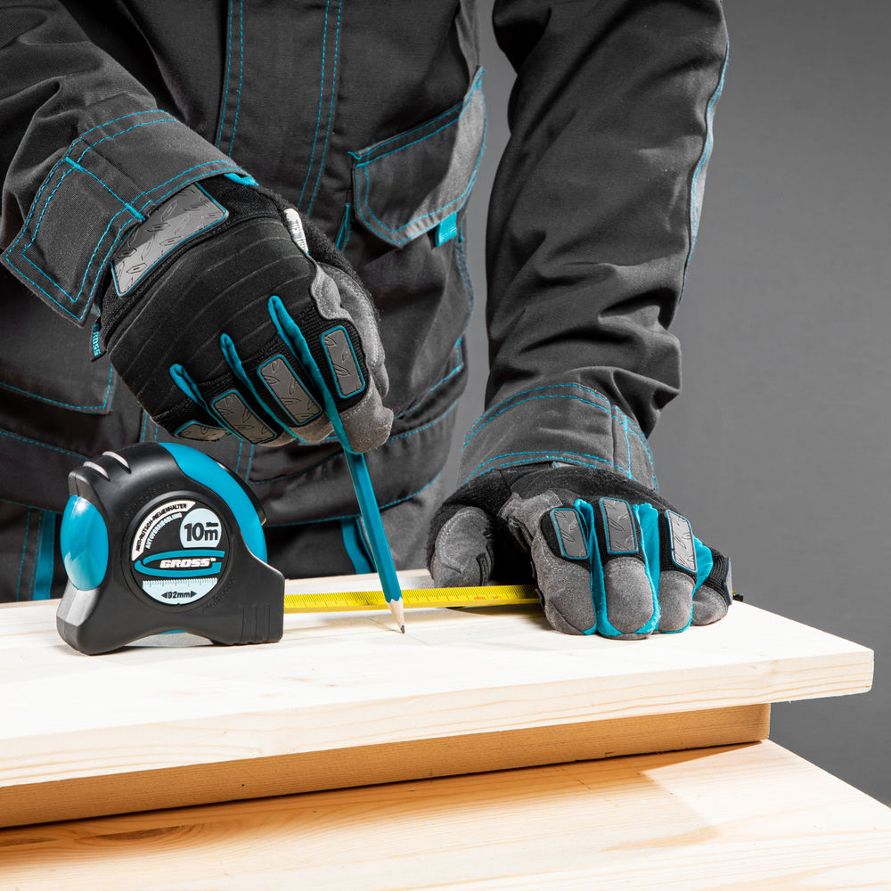 Рулетка Schlagfest,10 м x 25 мм,магнитный обрезиненный зацеп,двусторонняя шкала,автоматическая фиксация Gross